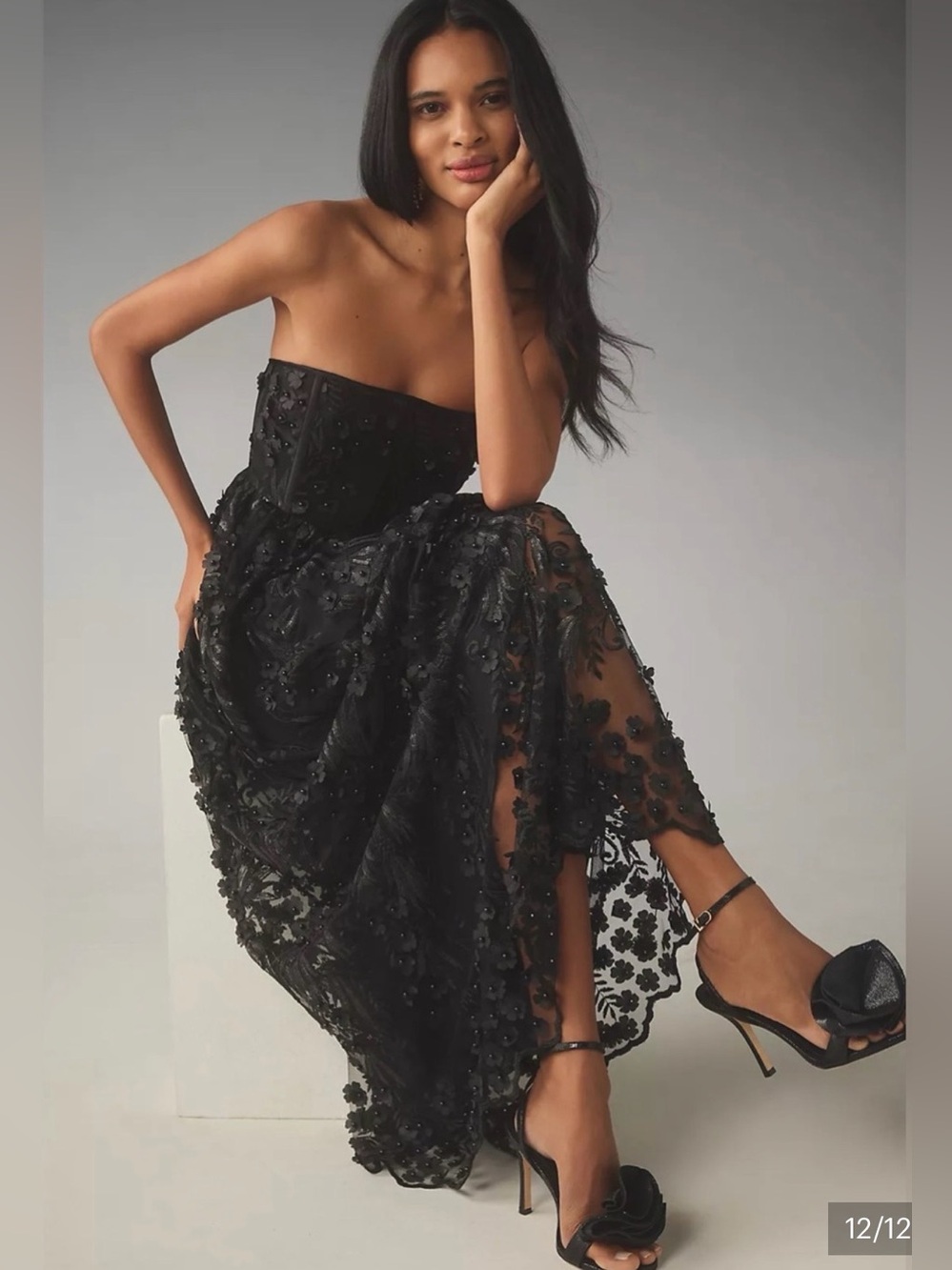 NWT Payal Jain X Anthropologie Strapless
3D Floral Beaded Lace Maxi Dress - Picture 2 of 7